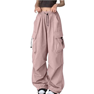 Cargo Pants Women Fashion Wide Leg Pants Parachute Elastic High Waist Baggy Casual Jogger Loose Teen Girls Y2K Trousers