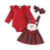 Hnyenmcko Newborn Baby Girl Christmas Clothes Infant Red Plaid Romper Dress Ruffle Long Sleeve Ribbed Bodysuit Headband Set (Skirt Set-Red, 0-3 Months) view 1