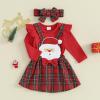 Hnyenmcko Newborn Baby Girl Christmas Clothes Infant Red Plaid Romper Dress Ruffle Long Sleeve Ribbed Bodysuit Headband Set (Skirt Set-Red, 0-3 Months) view 2
