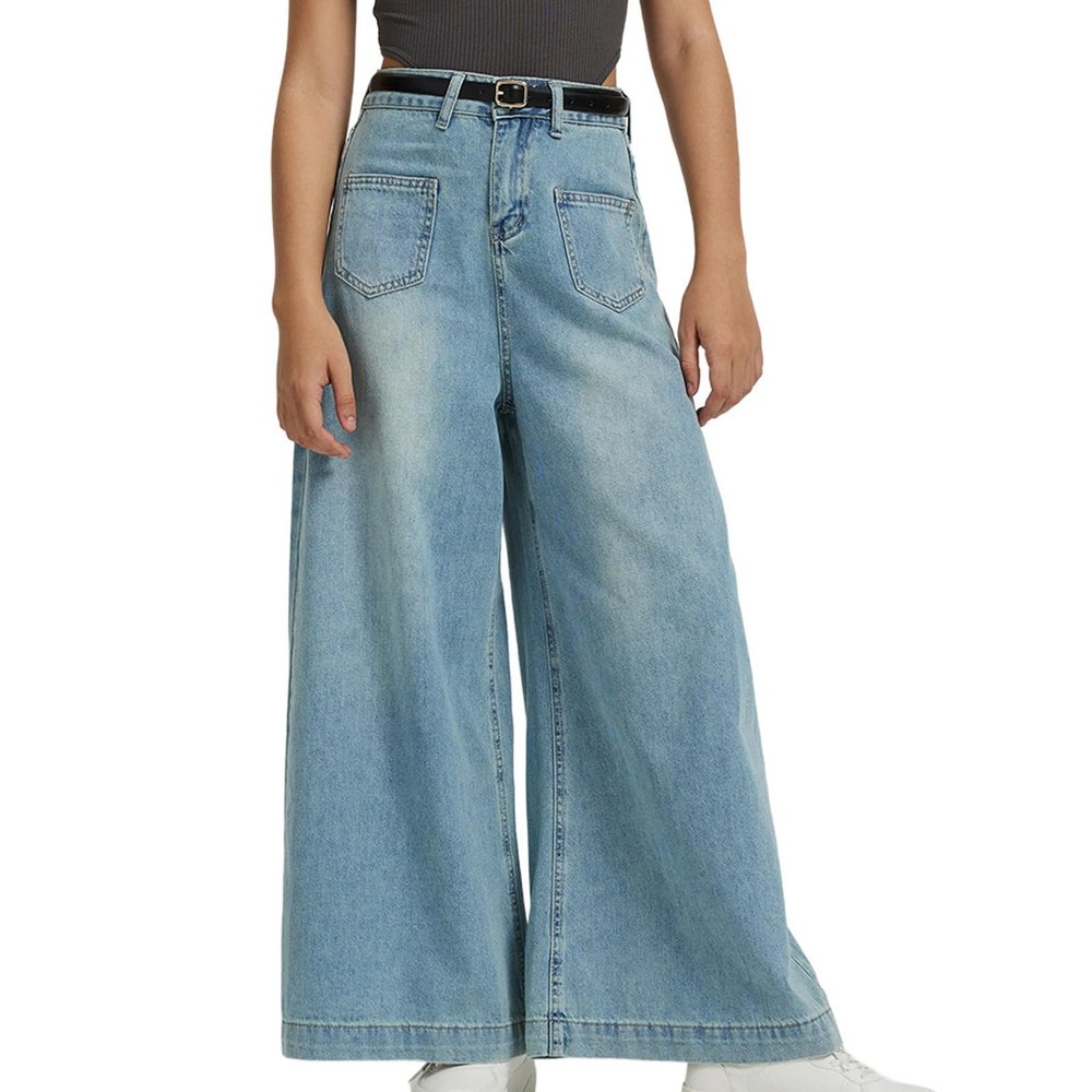 Women Jeans High Waisted Trendy Stretch Boyfriend Baggy Jeans Straight Wide Leg Casual Denim Pants Teen Girls Trousers