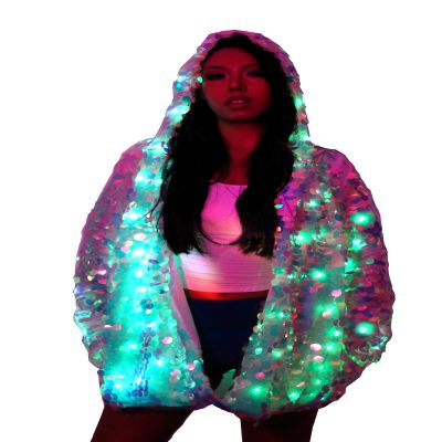 YNYW Womens Girls Sparkling Sequins Led Light Jacket For Xmas Christmas Fancy Outdoor Evening Festival Party Costume (M)