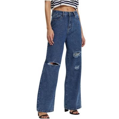 Women Jeans High Waisted Trendy Stretch Boyfriend Baggy Jeans Straight Wide Leg Casual Denim Pants Teen Girls Trousers