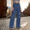 Women Jeans High Waisted Trendy Stretch Boyfriend Baggy Jeans Straight Wide Leg Casual Denim Pants Teen Girls Trousers view 2