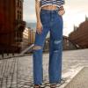 Women Jeans High Waisted Trendy Stretch Boyfriend Baggy Jeans Straight Wide Leg Casual Denim Pants Teen Girls Trousers view 4