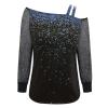 Women Printing Glitter Mesh Bell Long Sleeve Cold Shoulder Splice T-Shirt Blouse Fashion Shiny Club Loose Shirt Tees view 3