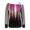 Women Printing Glitter Mesh Bell Long Sleeve Cold Shoulder Splice T-Shirt Blouse Fashion Shiny Club Loose Shirt Tees view 4