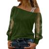 Women Printing Glitter Mesh Bell Long Sleeve Cold Shoulder Splice T-Shirt Blouse Fashion Shiny Club Loose Shirt Tees view 2