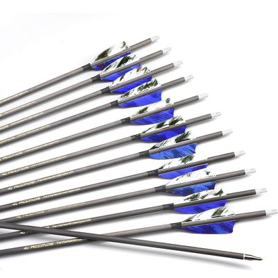 12pc 31-Inch 600-Spine Arrow Removable Tips Targeting Hunting Arrow Turkey Feather 3 Inch Feathered Carbon Arrows for Traditional Bow Long-Bow Compound Bow Recurve Bow Adult Youth Archery Blue Camo
