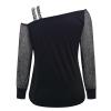 Women Printing Glitter Mesh Bell Long Sleeve Cold Shoulder Splice T-Shirt Blouse Fashion Shiny Club Loose Shirt Tees view 2