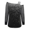 Women Printing Glitter Mesh Bell Long Sleeve Cold Shoulder Splice T-Shirt Blouse Fashion Shiny Club Loose Shirt Tees view 3