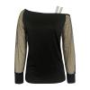 Women Printing Glitter Mesh Bell Long Sleeve Cold Shoulder Splice T-Shirt Blouse Fashion Shiny Club Loose Shirt Tees view 3