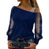 Women Printing Glitter Mesh Bell Long Sleeve Cold Shoulder Splice T-Shirt Blouse Fashion Shiny Club Loose Shirt Tees view 2
