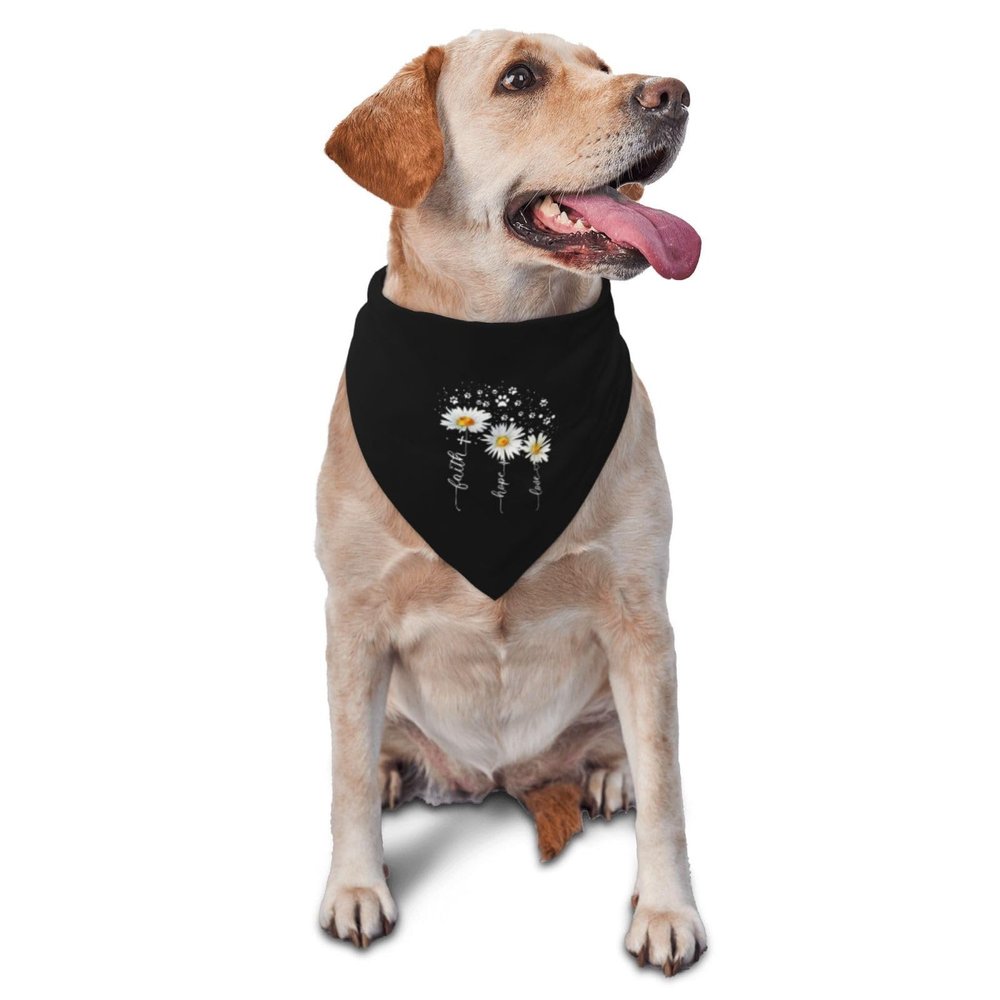 Faith Hope Love Flower Dog Pet Scarf Triangle Head Dog Bib Dog Cat Scarf Accessory Bandana Decoration Black