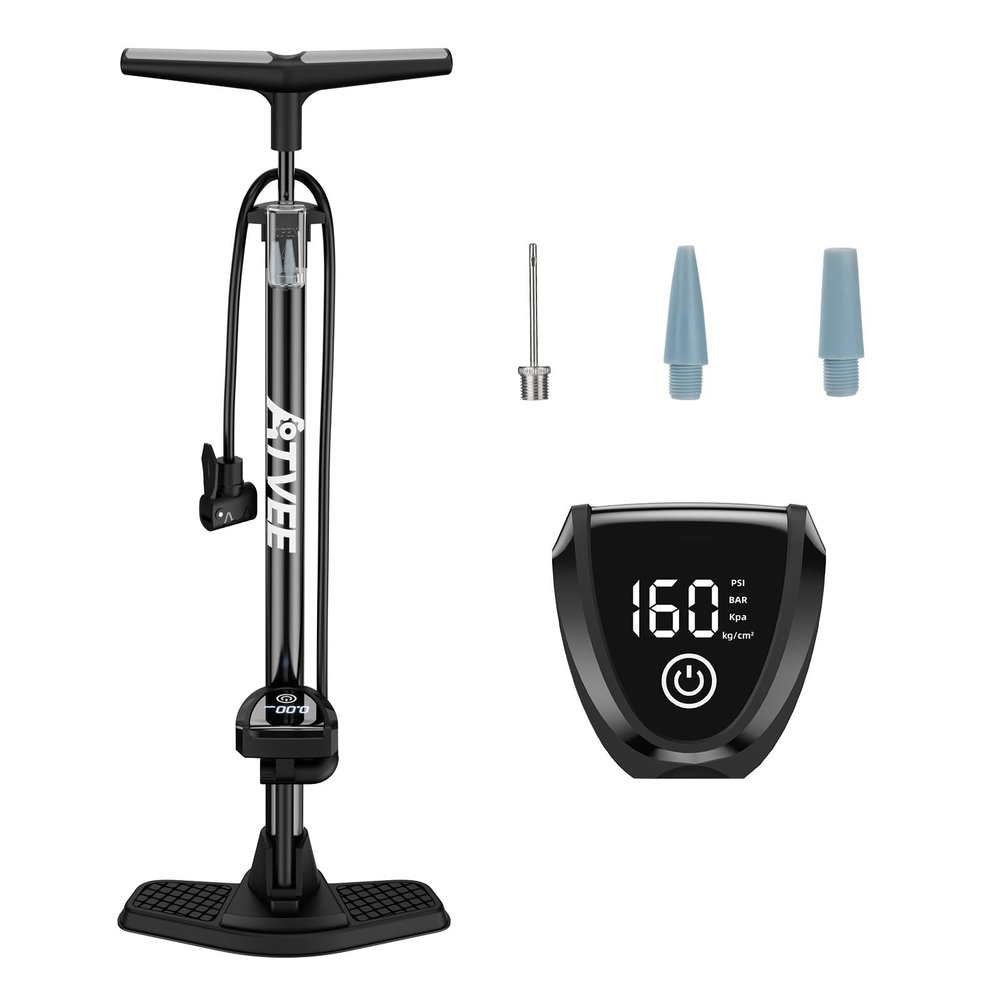 Bike Pump with Electronic Screen, 25 Height Full Size Bicycle Pump with 160 PSI High Pressure, Bike tire Pump with Presta and Schrader Valve, Bike Air Pump for Bike Tires, BallsBike Pumps