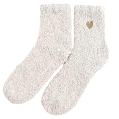Aoitera Fuzzy Socks Heart, 5 Pairs Women Slipper Floor Cute,Comfortable Soft and Warm Colorful Crew Winter Socks for Home Floor (One Size,Beige)