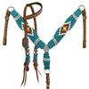 Showman Pony Teal, White & Brown Corded Single Ear Headstall & Breast Collar Set view 1