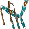 Showman Pony Teal, White & Brown Corded Single Ear Headstall & Breast Collar Set view 2