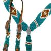 Showman Pony Teal, White & Brown Corded Single Ear Headstall & Breast Collar Set view 3