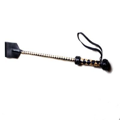 Genuine Leather Handcrafted Riding Crop - 20" or 29" Riding Accessory - Premium and Gentle Crops for Horses (Black and Gold, 19.7 Inches)