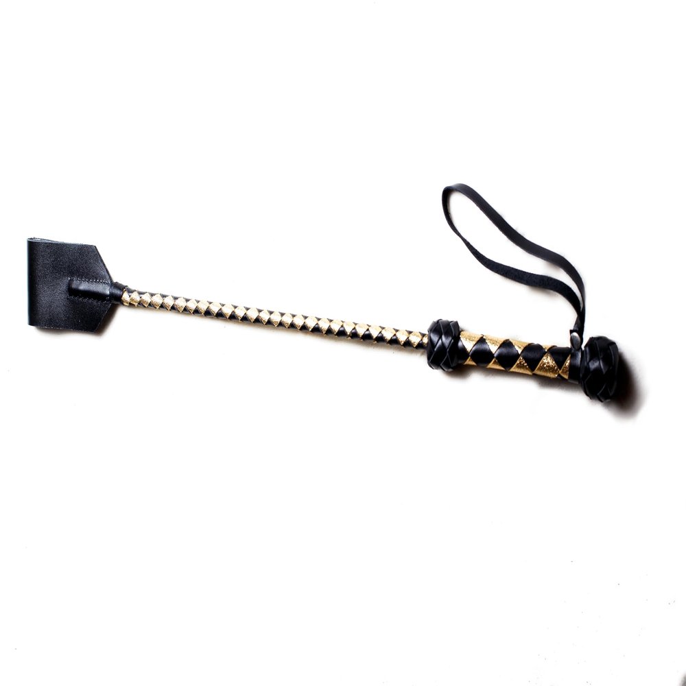 Genuine Leather Handcrafted Riding Crop - 20" or 29" Riding Accessory - Premium and Gentle Crops for Horses (Black and Gold, 19.7 Inches)