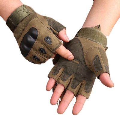 Men's Full Finger Gloves Tactical Gloves Motorcyclist Paintball Shooting Airsoft Combat Driving Hunting Cycling Gloves (Color : Green Short, Size : L)