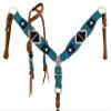Showman Pony Turquoise & Brown Corded Single Ear Headstall & Breast Collar Set view 1