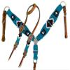 Showman Pony Turquoise & Brown Corded Single Ear Headstall & Breast Collar Set view 2