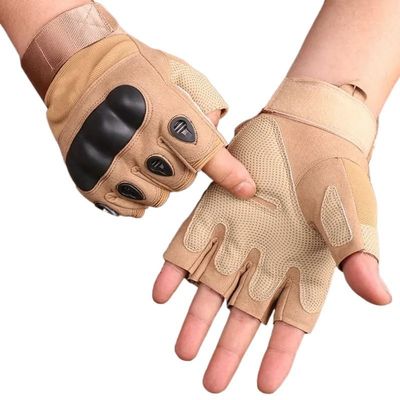 Men's Full Finger Gloves Tactical Gloves Motorcyclist Paintball Shooting Airsoft Combat Driving Hunting Cycling Gloves (Color : Khaki Short, Size : M)