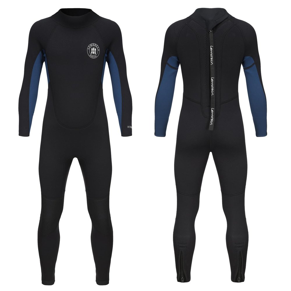 Lemorecn Kids 3mm Back Zip Full Wetsuit for Boys Girls Toddlers(4131blacknavy-2)