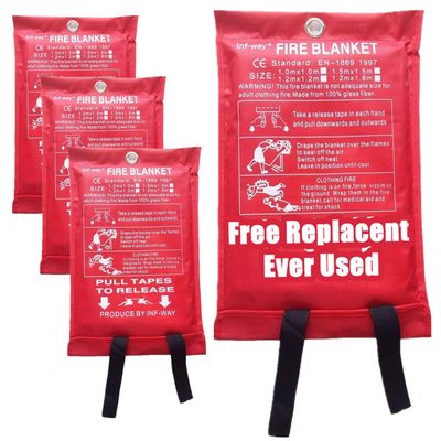 Inf-way Emergency Fire Blanket for Home and Kitchen, 5 Size for Choice, 4 Pack Fire Blankets 3.3x3.3ft