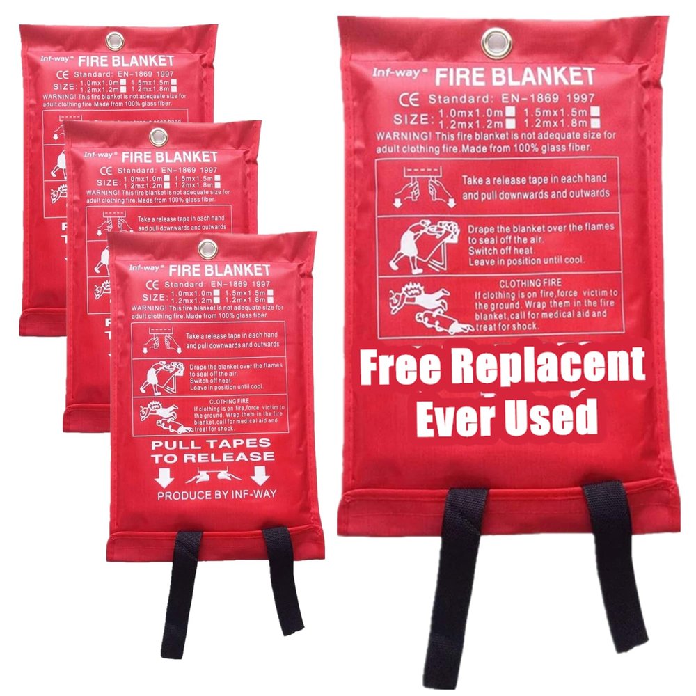 Inf-way Emergency Fire Blanket for Home and Kitchen, 5 Size for Choice, 4 Pack Fire Blankets 3.3x3.3ft