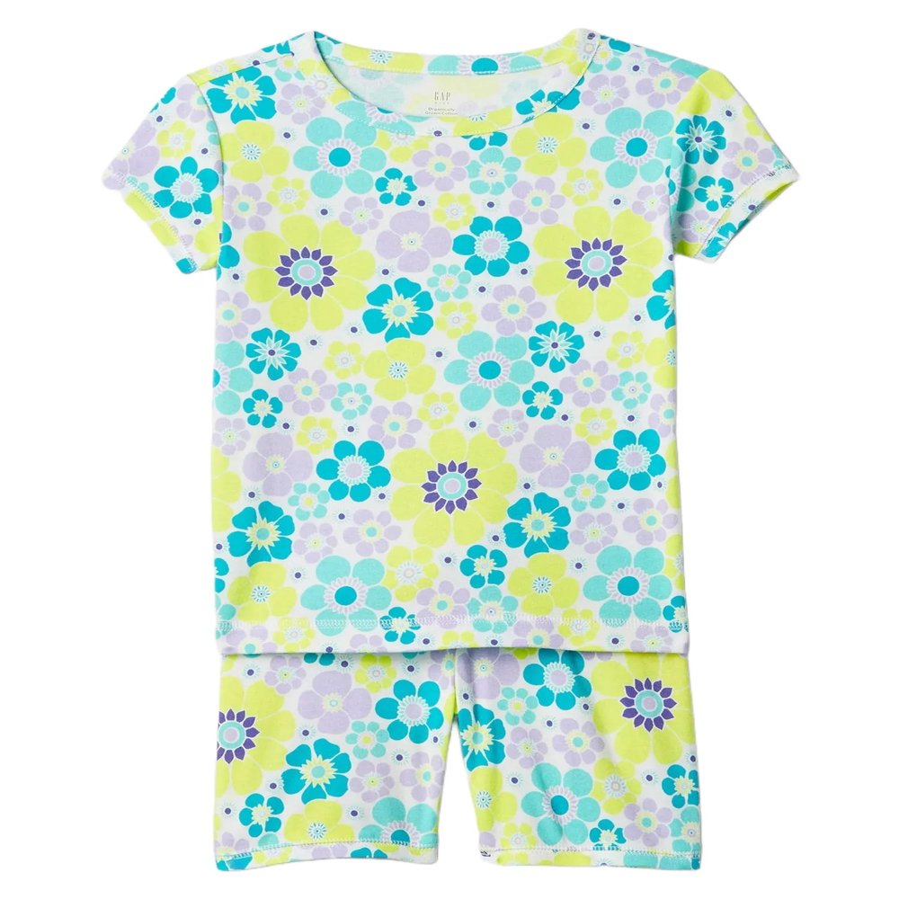 GAP Girls Short John Pajama Set Aqua Floral 12