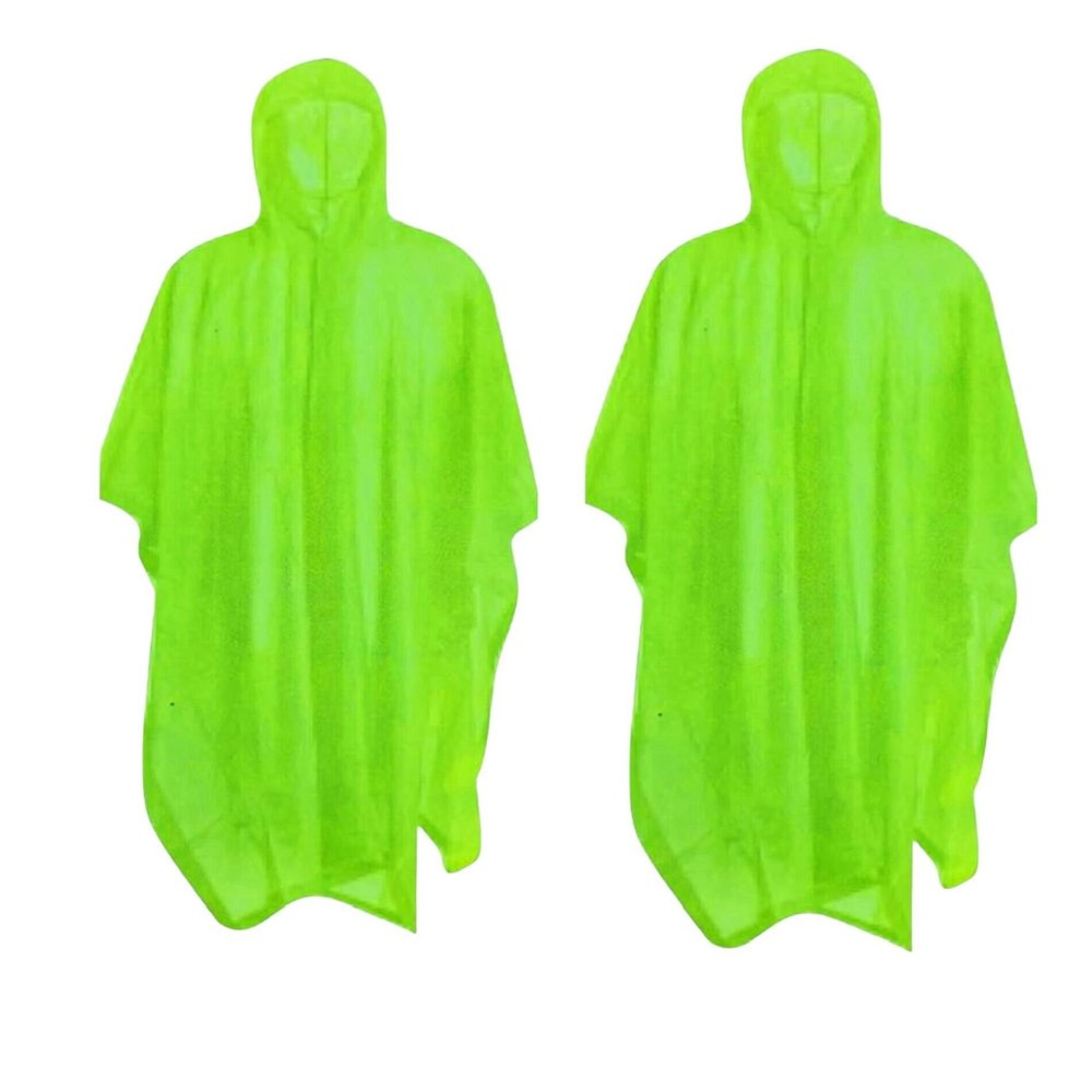 RAIN GUARD 2 Pc. 10 Mil Neon Green Vinyl Rain Poncho with Hood | Expanded 50" x 80" (127 cm x 203.2 cm) || Reusable Waterproof Protection | Adult Size | Includes Storage Pouch