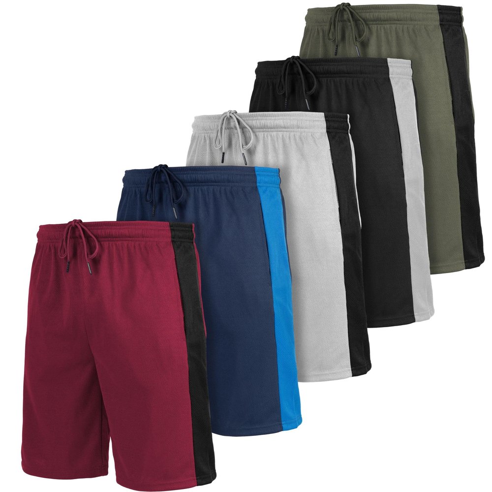 [5 Pack] Mens Dry-Fit Active Athletic Shorts Basketball Running Workout Training Gym (US, Alpha, X-Large, Regular, Regular, Set b)