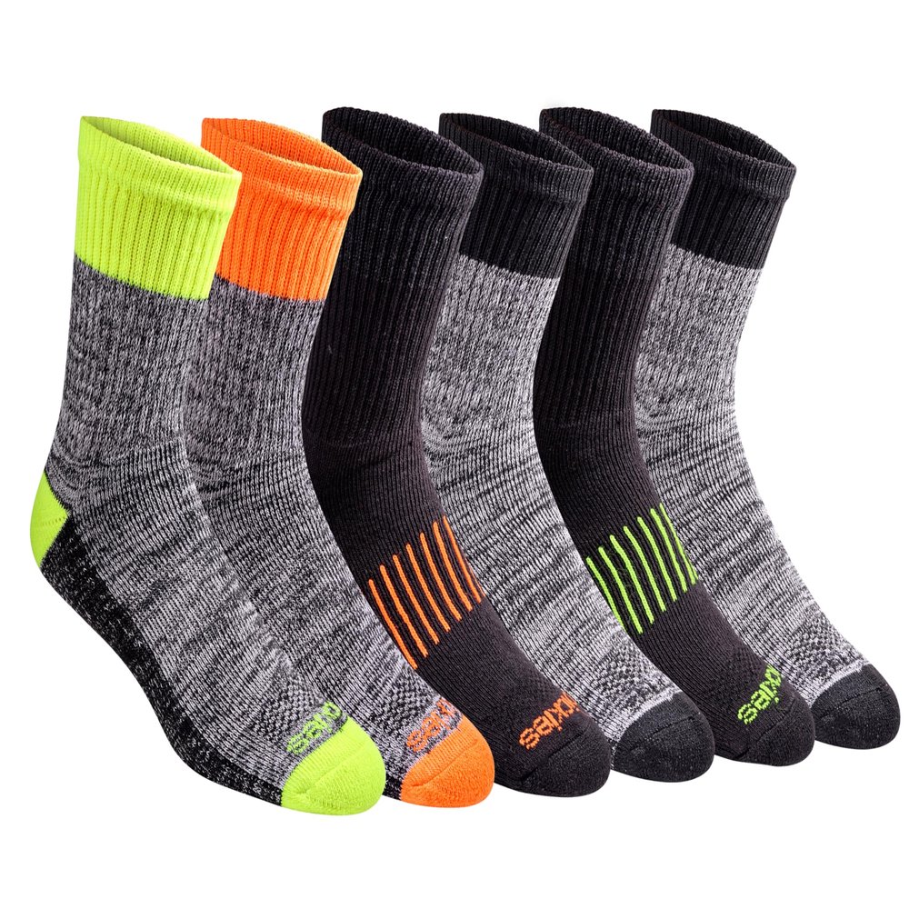 Dickies Men's Dri-Tech Mid-Crew Comfort Length Moisture Control Socks, Available in M-XL (6, 12 Pairs), Comfort Length Hi Vis Assorted (6 Pairs), Large