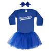 Haase Unlimited Kansas City - Baseball Jersey Style Script Long Sleeve Baby Bodysuit + Tutu Skirt + Bow Headband Set (Long Sleeve Royal Blue Bodysuit/Royal Blue Tutu, 18 Months) view 2