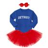 Detroit - State Proud Strong Pride Sports Long Sleeve Toddler T-Shirt + Tutu Skirt + Bow Headband Set (Long Sleeve Royal Blue T-Shirt/Red Tutu, 2T) view 2