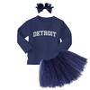 Detroit - State Proud Strong Pride Sports Long Sleeve Toddler T-Shirt + Tutu Skirt + Bow Headband Set (Long Sleeve Navy Blue T-Shirt/Navy Blue Tutu, 2T) view 1