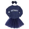Detroit - State Proud Strong Pride Sports Long Sleeve Toddler T-Shirt + Tutu Skirt + Bow Headband Set (Long Sleeve Navy Blue T-Shirt/Navy Blue Tutu, 2T) view 2