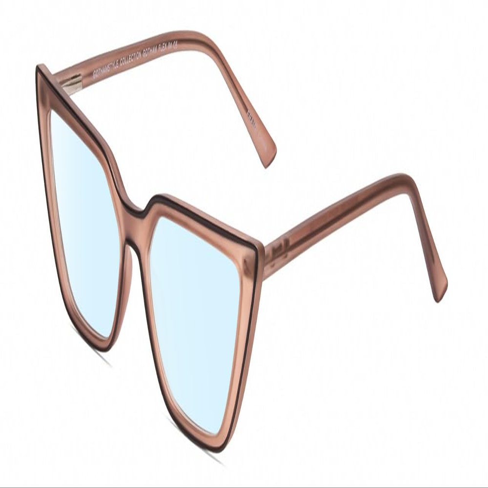 Calabria Gotham Chic 84 Triangle Blue Light Glasses +4.00 Tan Brown Crystal Black Women Cateye Eyeglass Readers w/Hard Case