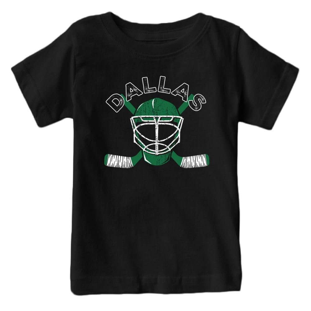 Dallas Team Mask Kid's T-Shirt for Hockey Fans (Black Shirt, YS)