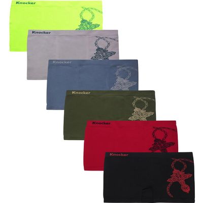 Knocker Men's Seamless Boxer Brief Stretchable Underwear 6 pcs, Assorted Colors (064M)
