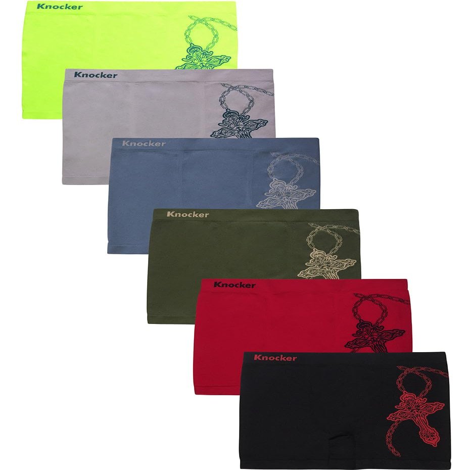 Knocker Men's Seamless Boxer Brief Stretchable Underwear 6 pcs, Assorted Colors (064M)