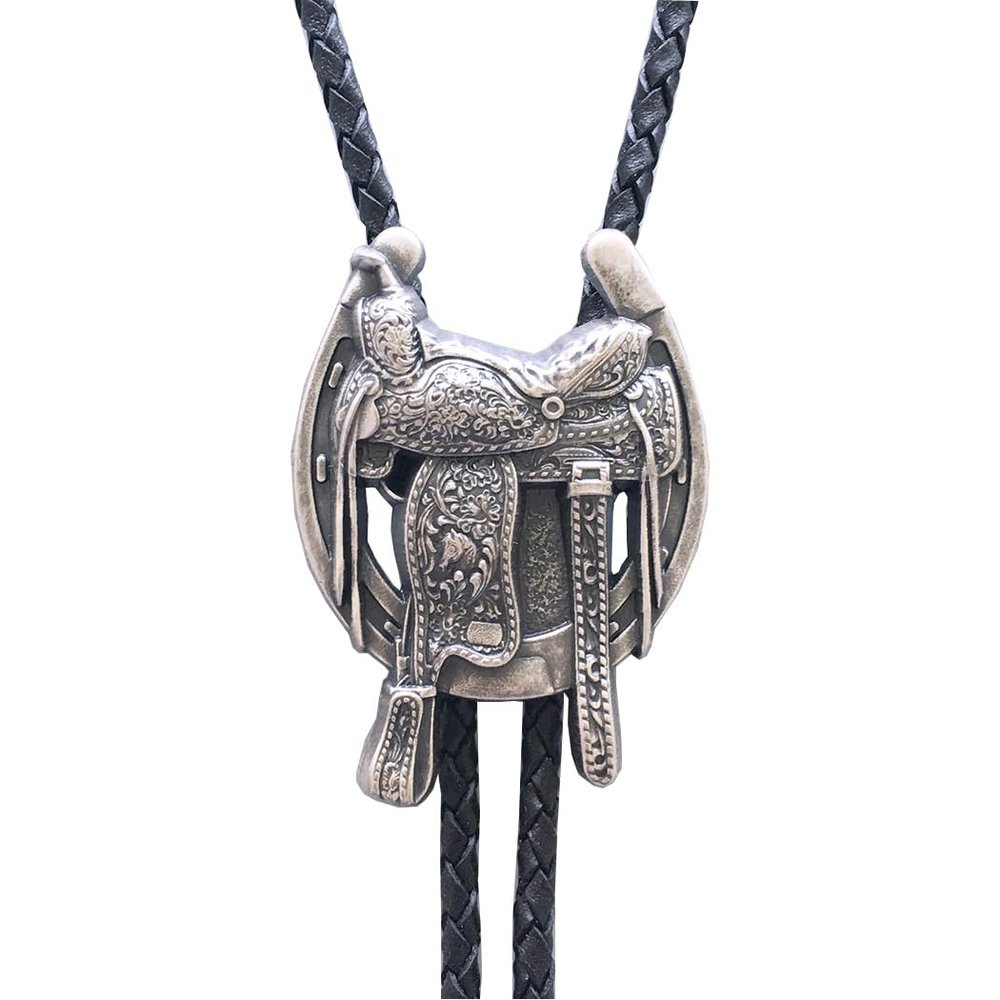 ARTICAL HEART Vintage Silver Saddle Horseshoe Cowboy Cowgirl Bolo Tie