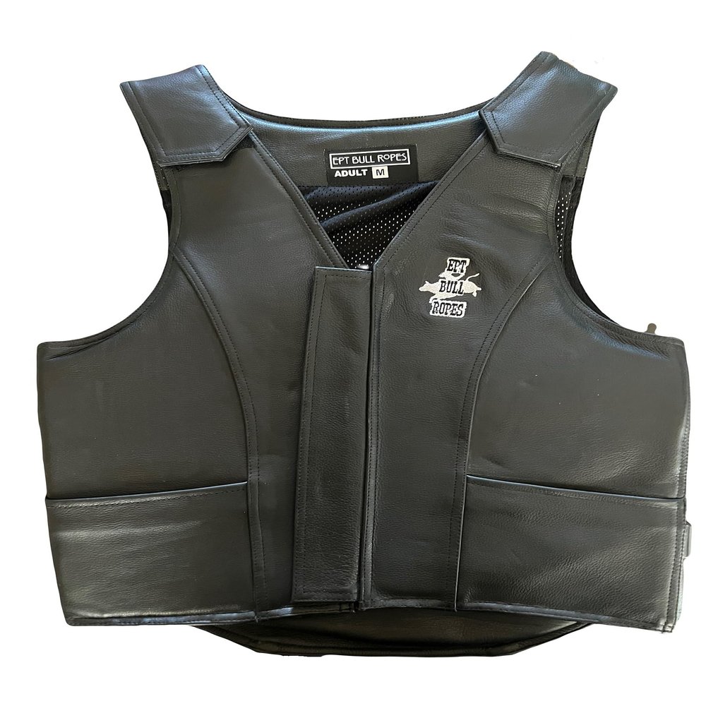 EPT Leather Bull Riding Vest - Black Leather EPT Brand - Adult Size (Large)