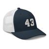 RIVEMUG Team Number 43 Embroidered Trucker Hat Curved Bill Mid Crown Adjustable Baseball Cap Navy/White view 4
