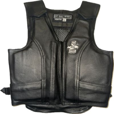 EPT Leather Bull Riding Vest - Black Leather EPT Brand - Child Youth Sizes (Child Youth Medium)