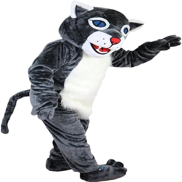 Grey Wildcat Tiger Wolf Mascot Costume Adult Size for Men & Women with Built-in Fan Inside the Head