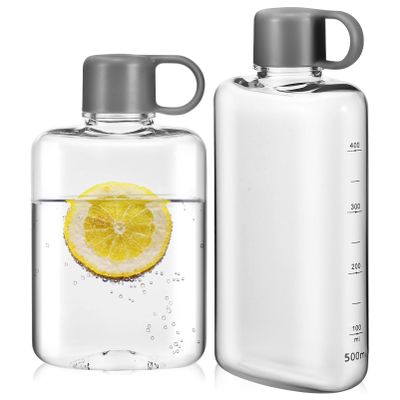 Kisangel Portable Slim Handheld Flat Water Bottle 7.28X3.34X1.96In Tritan Leakproof Sports Bottle for Travel Cycling Fitness Camping Outdoor Use Pack of 2