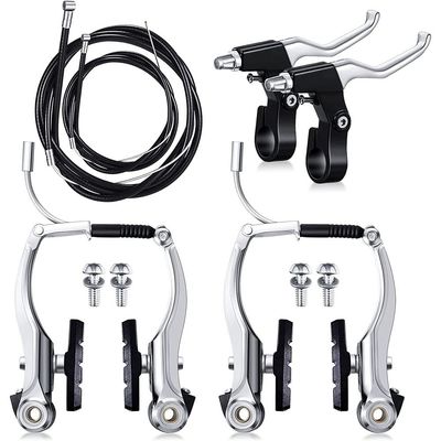 Complete Universal Bike Brakes Set, Front and Rear Bike MTB Brake Inner and Outer Cables and Brake Lever Kit for Mountain Bikes Road Bikes(Silver)
